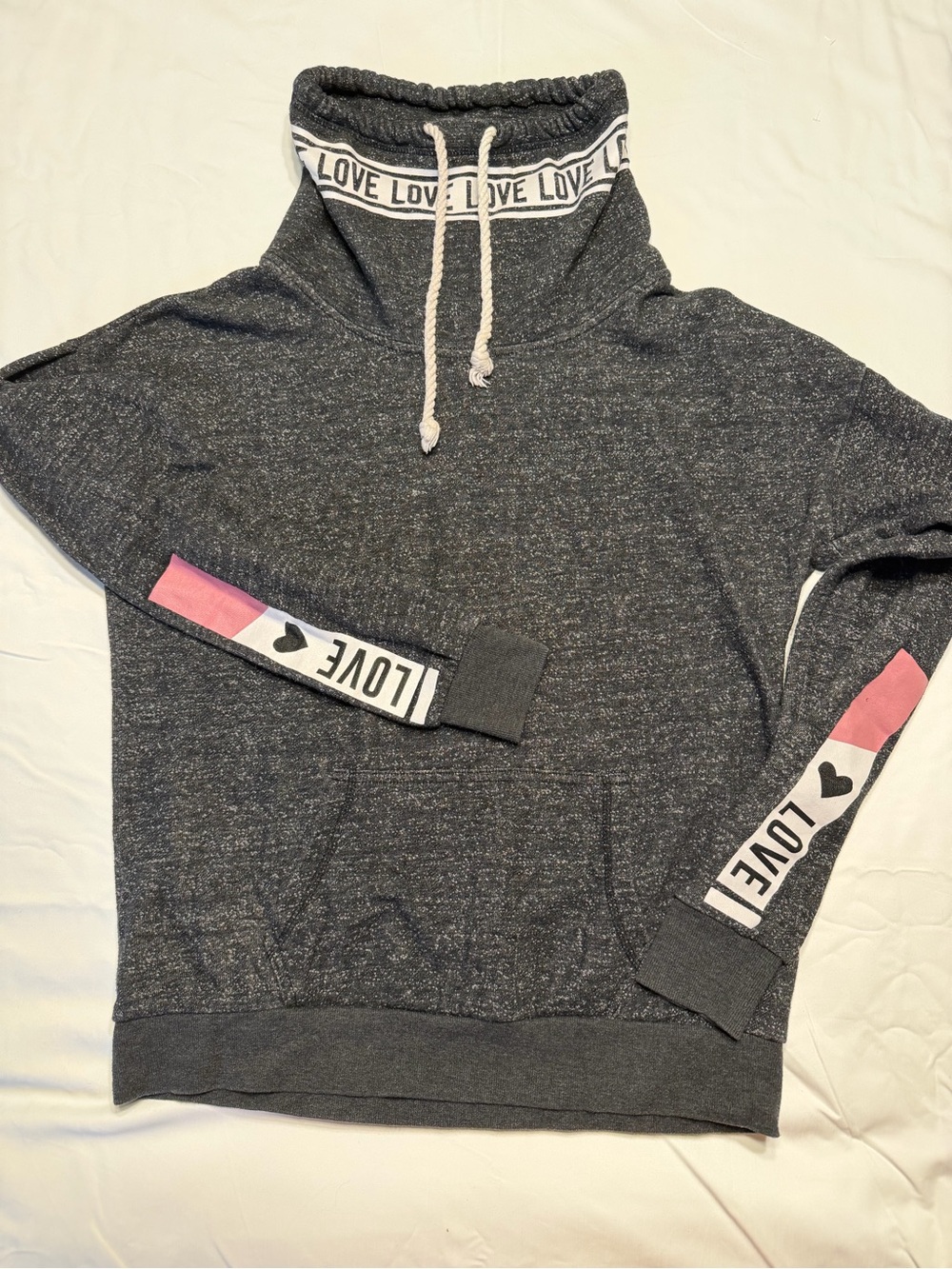 Reflex Love Graphic Cowl Neck Dark Heather Gray Women’s Hoodie XL